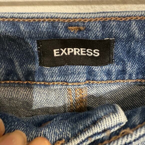 Express Blue Distressed Relaxed Straight Low Rise Jeans Sz 6R - Picture 5 of 12